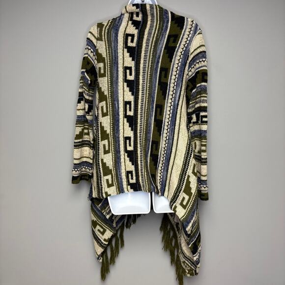 J. Jill Western Print Fringe Wool Blend Lagenlook Open Sweater Womens Sz XS - Picture 2 of 4